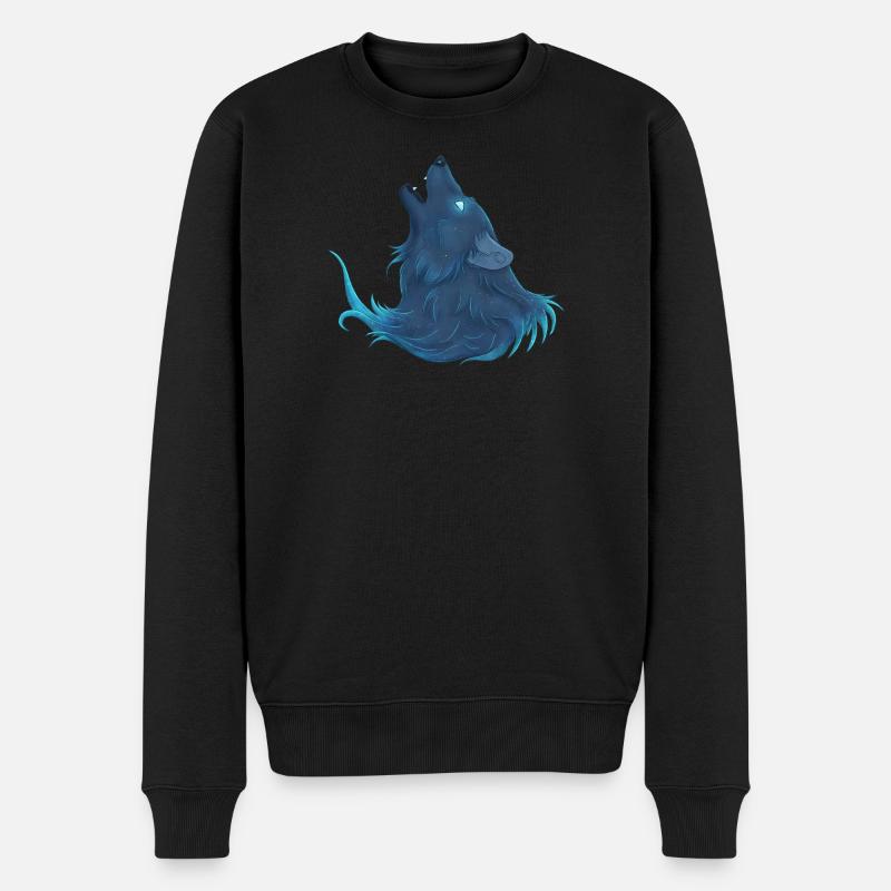 Heulender blauer Wolf - Guide Loup Bleu - Männer Premium Bio Pullover - Schwarz