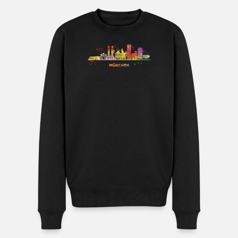 München Skyline Bunt Münchener Frauenkirche - Männer Premium Bio Pullover - Schwarz