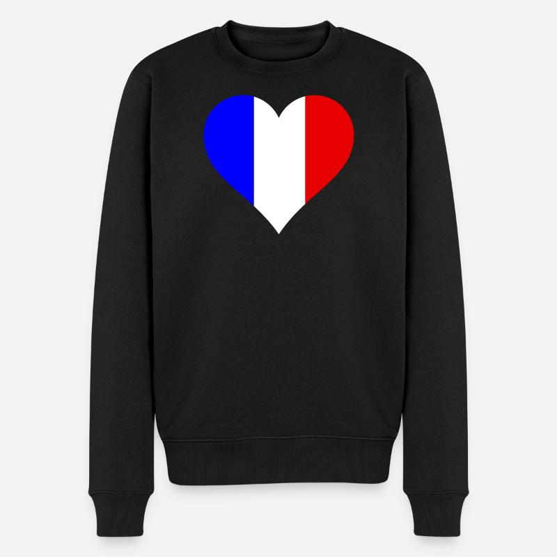 Herz Frankreich Landesfarben - Männer Premium Bio Pullover - Schwarz