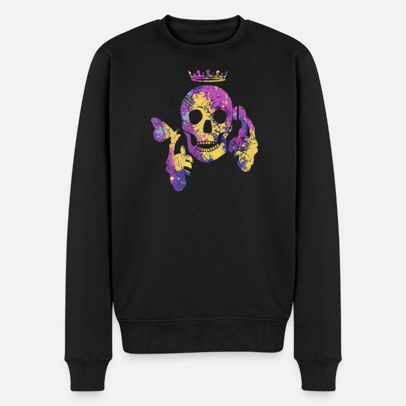 Crâne avec papillon - Pull Premium bio Homme - noir