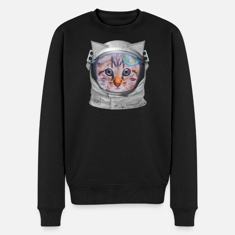 Katze im Weltraum - Männer Premium Bio Pullover - Schwarz