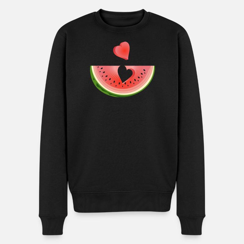 Stück einer Wassermelone mit Herz - Männer Premium Bio Pullover - Schwarz