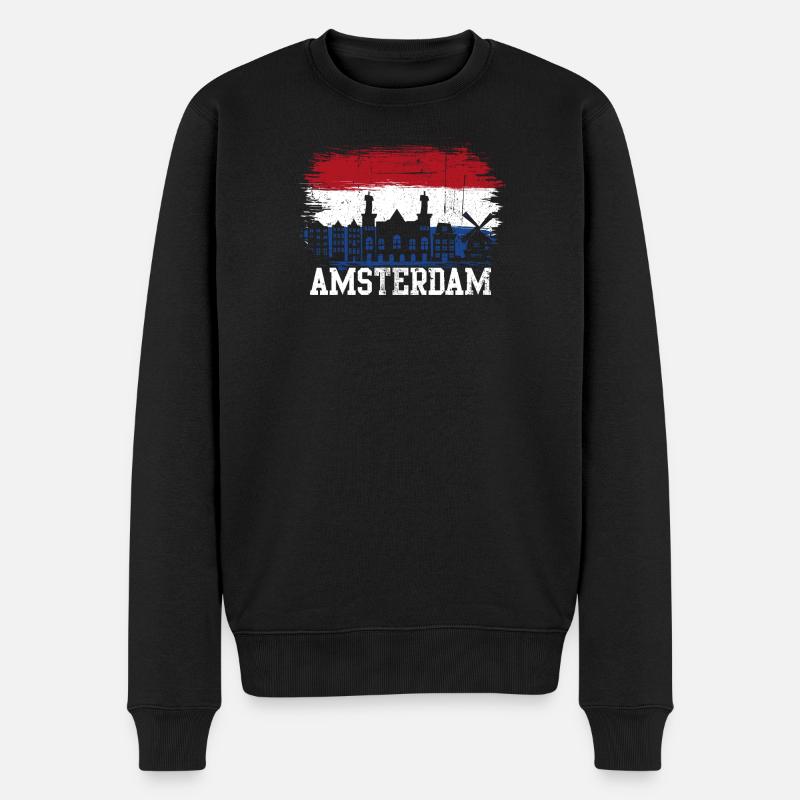Amsterdamer Skyline-Flaggensplash - Männer Premium Bio Pullover - Schwarz