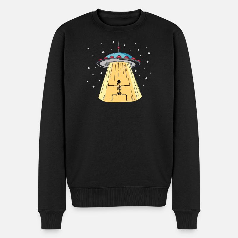 UFO mit Skeleton Lichtinstallation - Männer Premium Bio Pullover - Schwarz