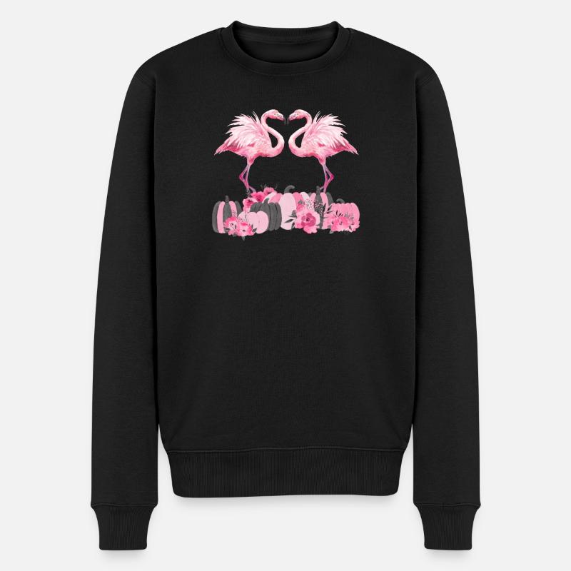 Herbst Flamingo Thanksgiving Kürbis - Männer Premium Bio Pullover - Schwarz