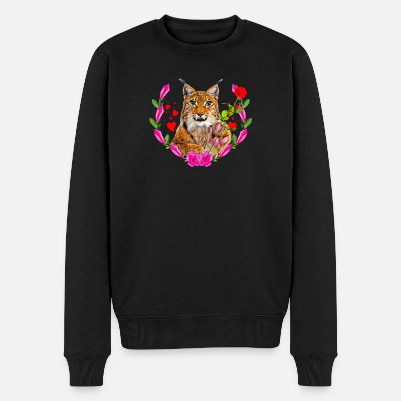 Chat lynx avec rose pour l’amour - Pull Premium bio Homme - noir