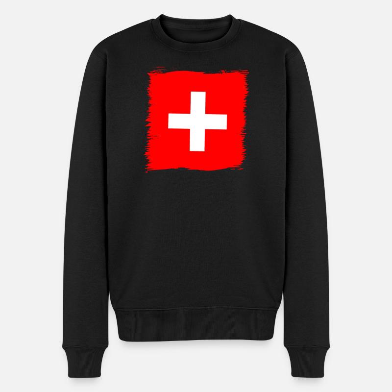 Schweiz Schweizer Fahne Flagge Geschenk - Männer Premium Bio Pullover - Schwarz