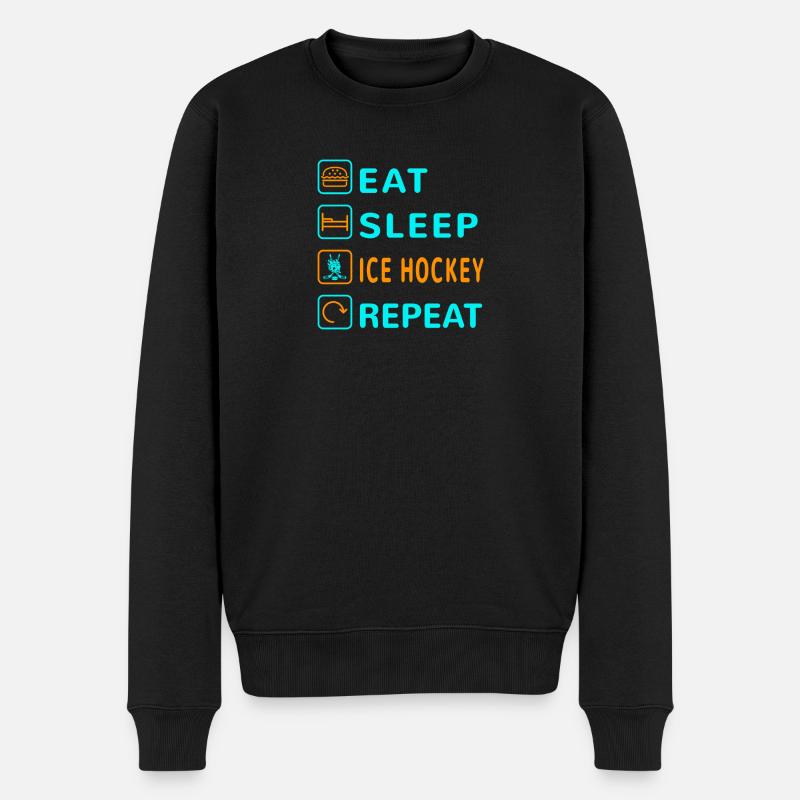 Essen. Schlafen. Eishockey. Wiederholen Design - Männer Premium Bio Pullover - Schwarz