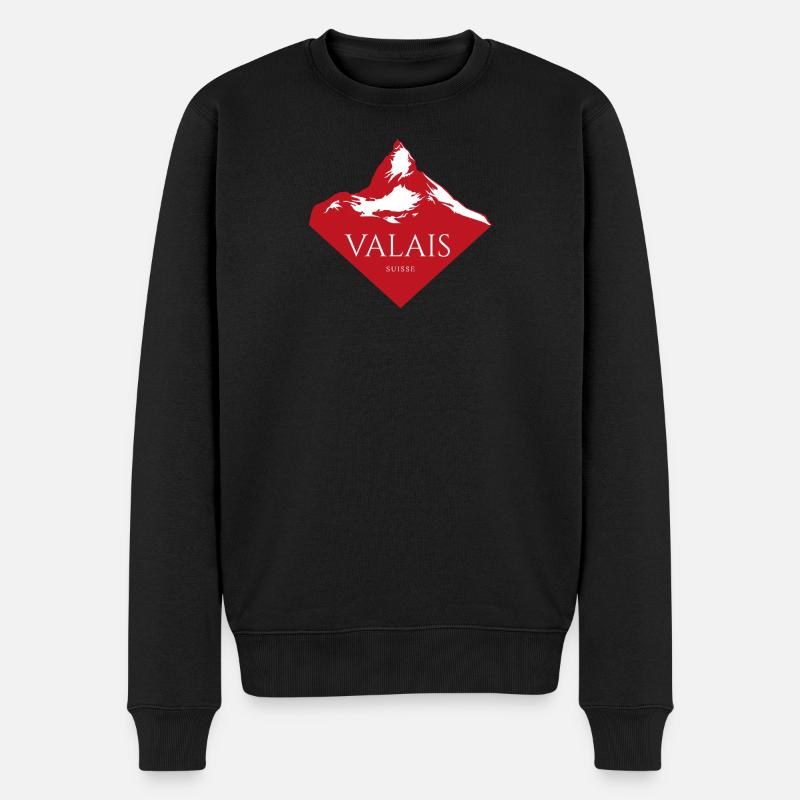 Valais Bergspitze Rot Logo - Männer Premium Bio Pullover - Schwarz