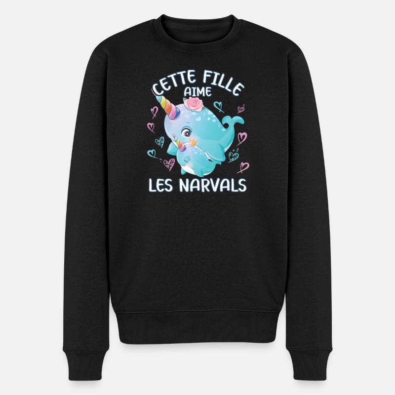 Dieses Mädchen Liebt Narwale - Männer Premium Bio Pullover - Schwarz