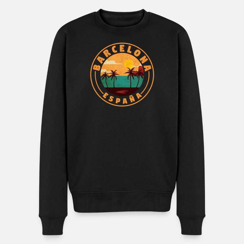 Barcelona Espana Strand Retro - Männer Premium Bio Pullover - Schwarz