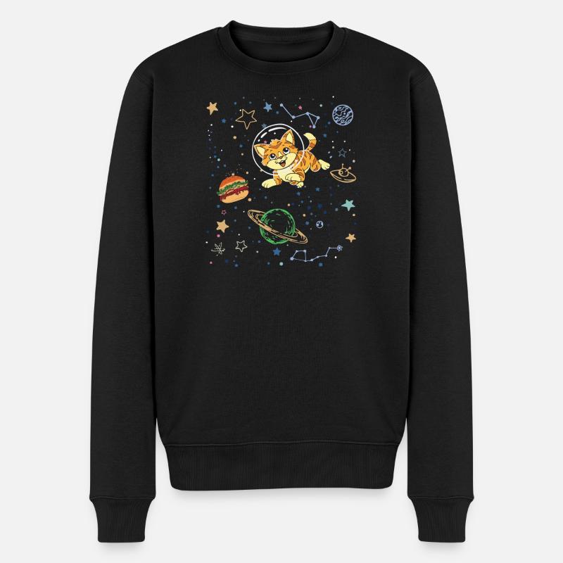 Verspielte Katze im Weltraumabenteuer - Männer Premium Bio Pullover - Schwarz