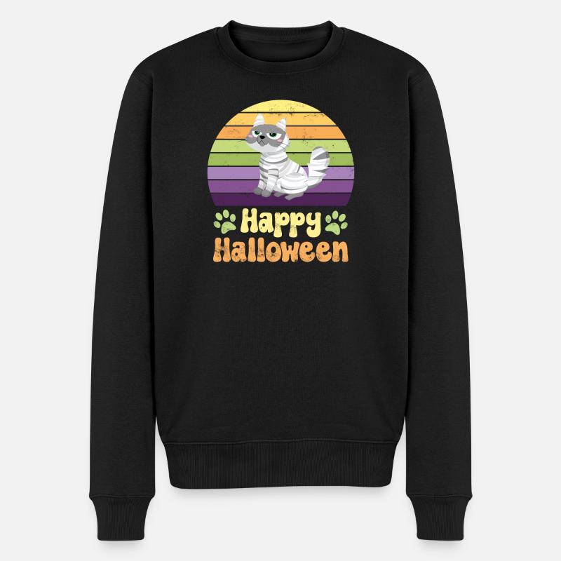 Halloween Katze - Männer Premium Bio Pullover - Schwarz