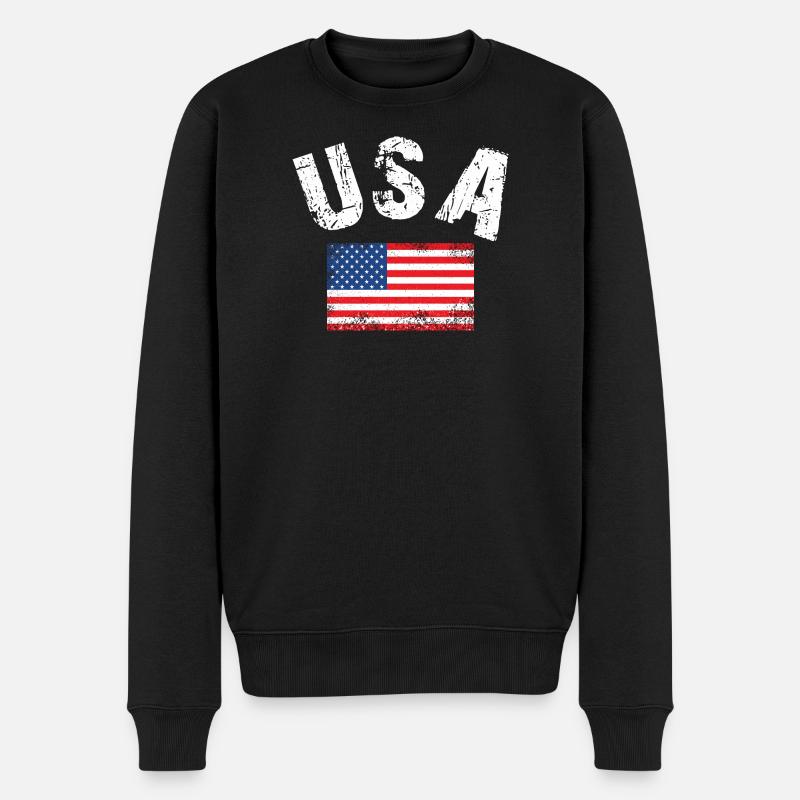 USA Flagge - Männer Premium Bio Pullover - Schwarz