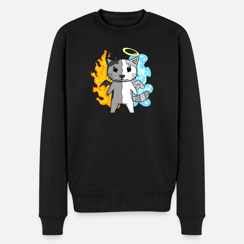 Katze Engel und Teufel - Männer Premium Bio Pullover - Schwarz