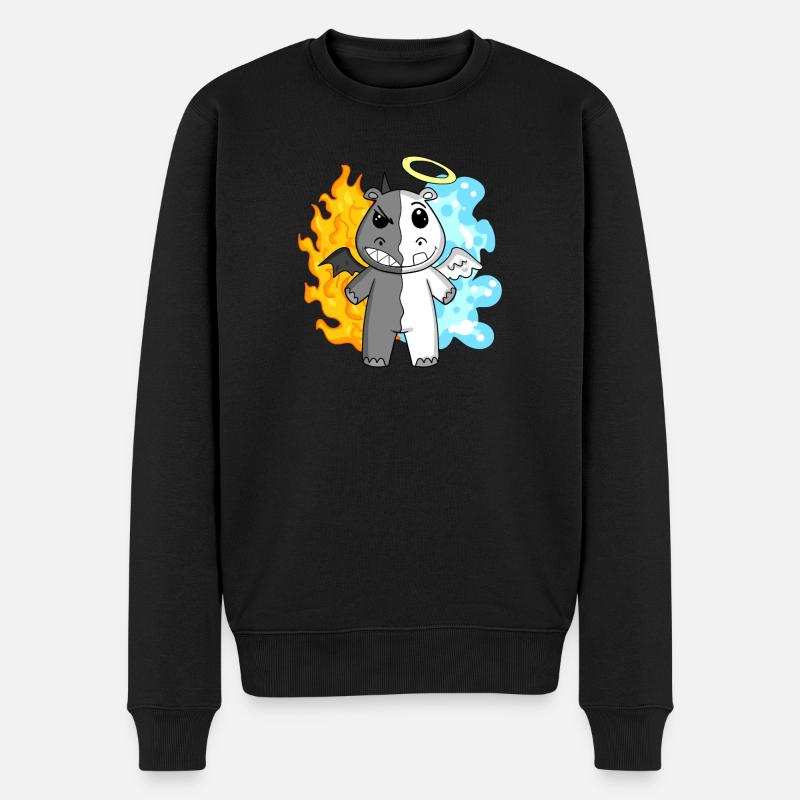 Nilpferd - Engel und Teufel - Männer Premium Bio Pullover - Schwarz
