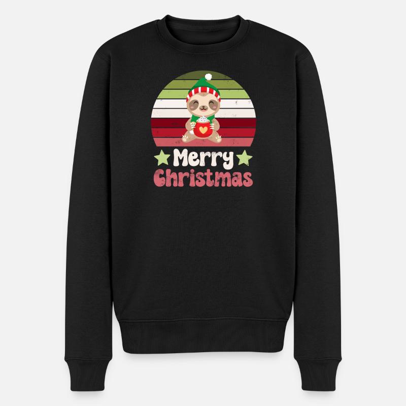 Faultier Weihnachten - Männer Premium Bio Pullover - Schwarz