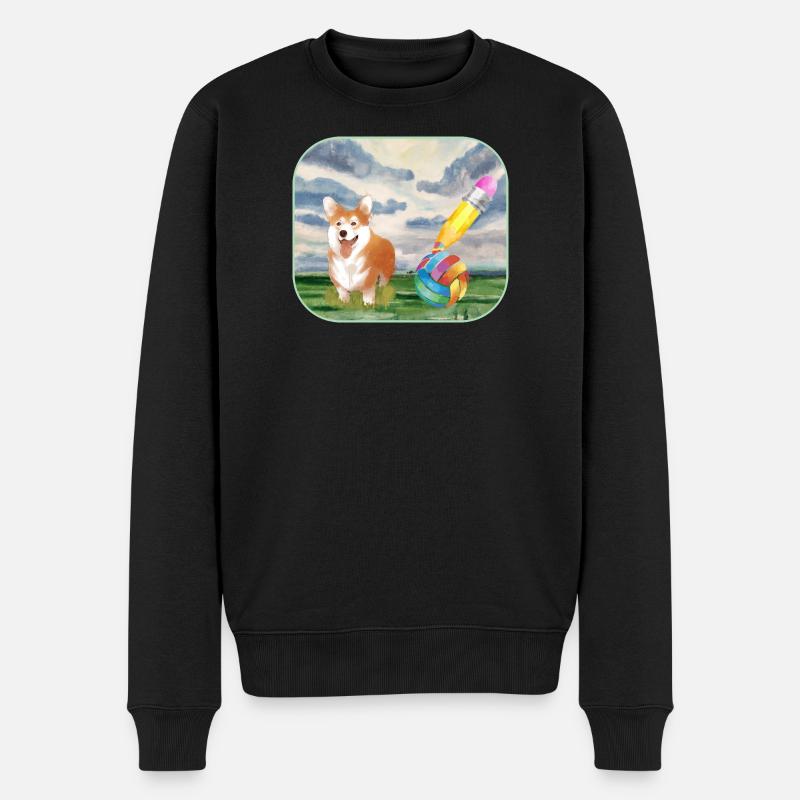 Aquarelle Chien avec Balle - Pull Premium bio Homme - noir