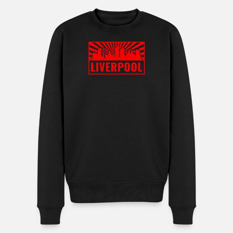 Liverpool Skyline in Red Rays - Männer Premium Bio Pullover - Schwarz
