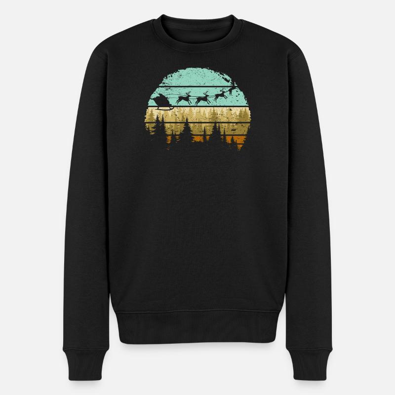 Hirsch Wald Streifen Silhouette - Männer Premium Bio Pullover - Schwarz