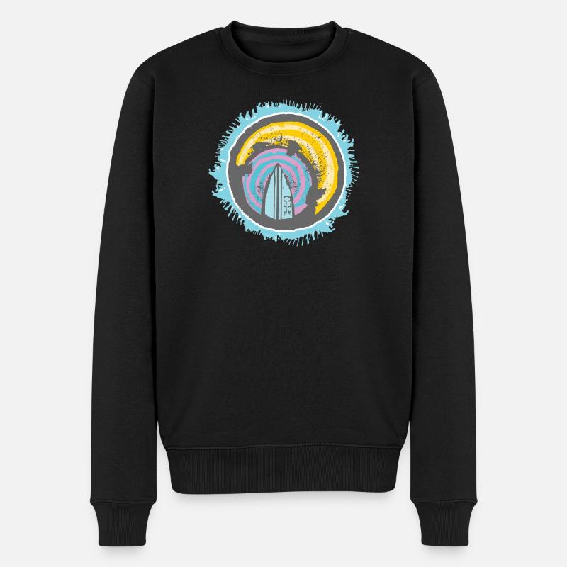 Abstraktes Surfer Motiv auf Farbiger Kulisse - Männer Premium Bio Pullover - Schwarz