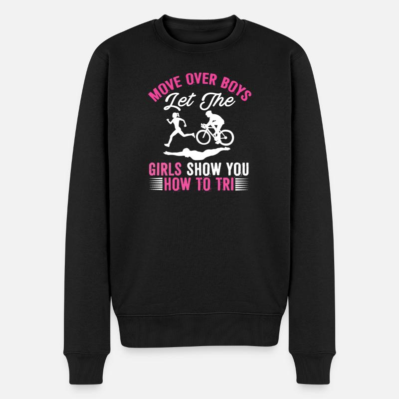 Move Over Boys Let The Girls Triathlon - Männer Premium Bio Pullover - Schwarz
