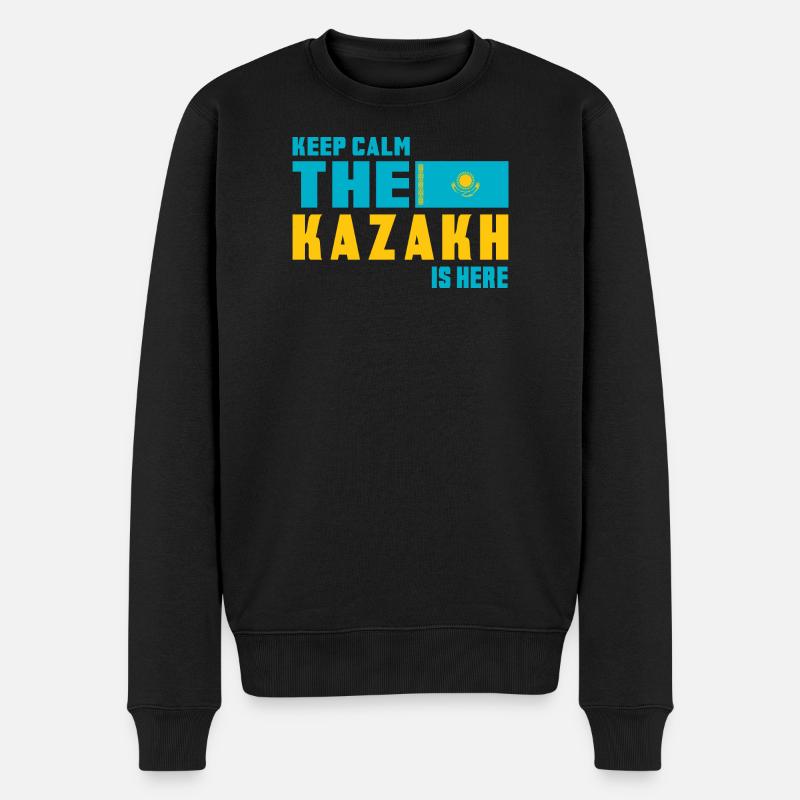 Keep Calm Kasachstan Flaggen Design - Männer Premium Bio Pullover - Schwarz