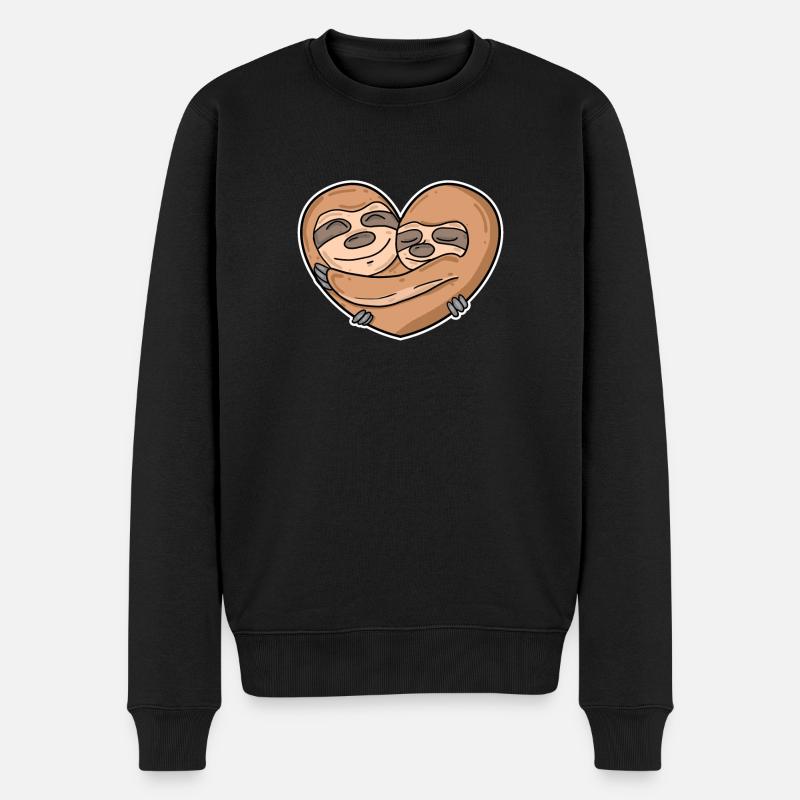 Faultier Herz - Männer Premium Bio Pullover - Schwarz