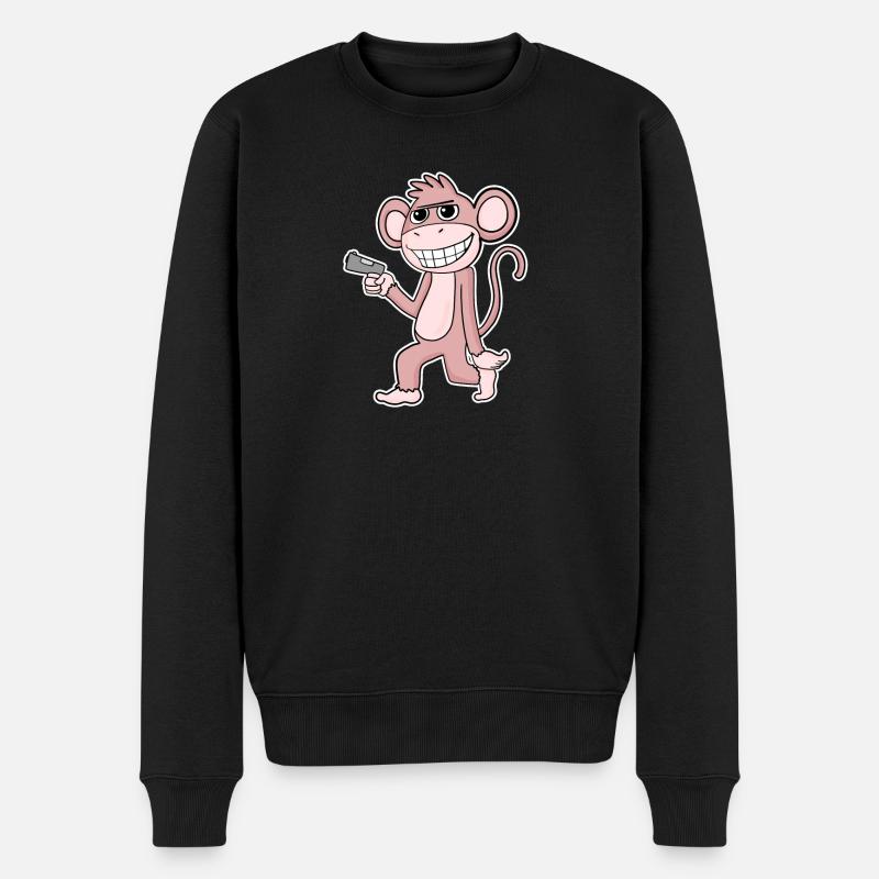 Affe mit Pistole - Männer Premium Bio Pullover - Schwarz