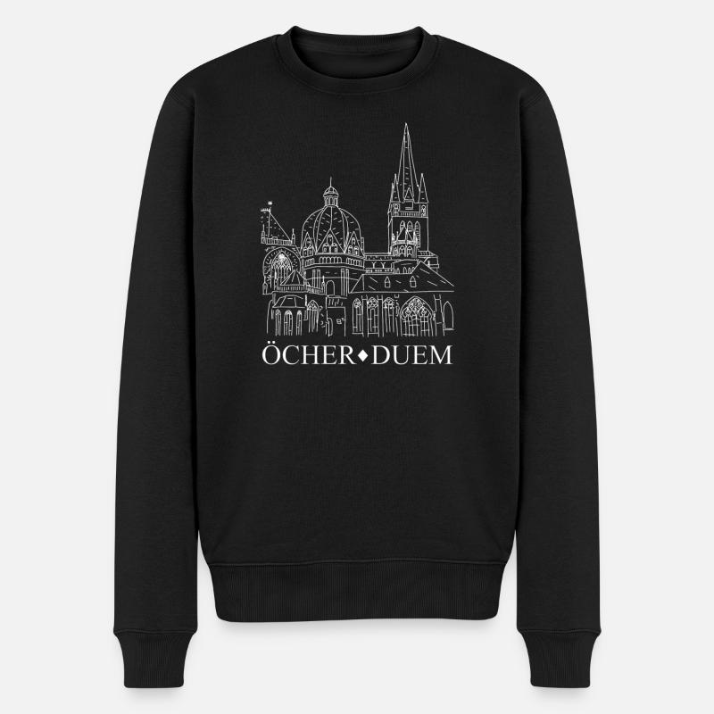Öcher Duem, Aachener Dom, Platt, Zeichnung - Männer Premium Bio Pullover - Schwarz