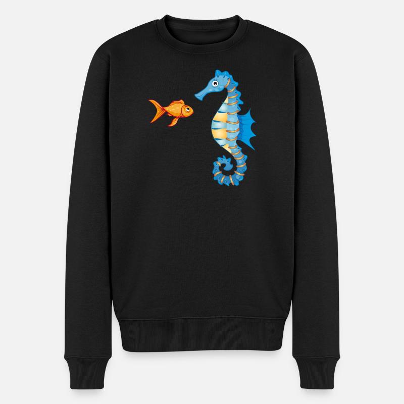 niedlicher Comic Goldfisch und Seepferdchen - Männer Premium Bio Pullover - Schwarz