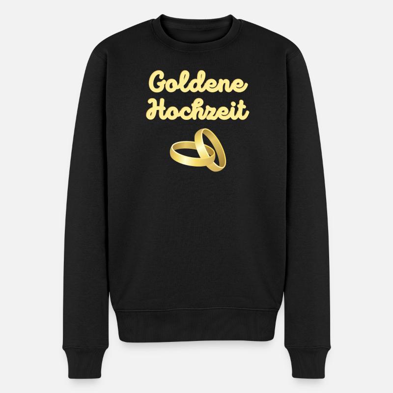 Goldene Hochzeit goldene Eheringe leuchtend Gold - Männer Premium Bio Pullover - Schwarz