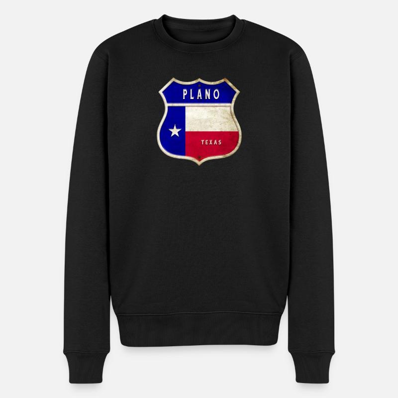 Plano Texas Wappen Flaggen Design - Männer Premium Bio Pullover - Schwarz