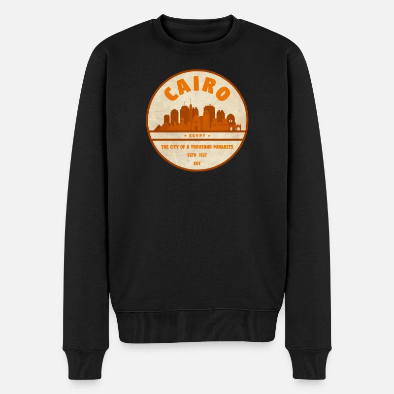 Kairo Retro Stadtsilhouette Badge - Männer Premium Bio Pullover - Schwarz