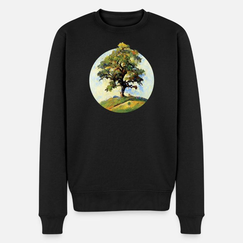 Peinture | Arbre Sur Une Colline - Pull Premium bio Homme - noir