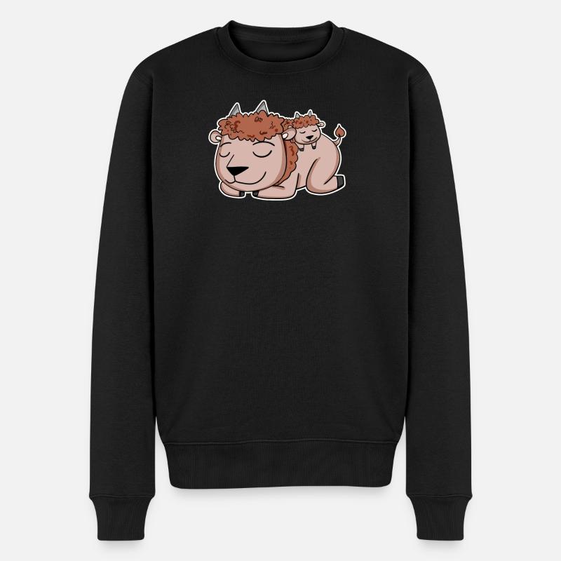 Bison avec bébé bison - Famille - Pull Premium bio Homme - noir
