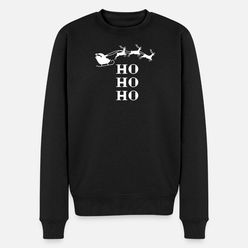 Weihnachtsmann mit Schlitten Ho Ho Ho Spruch - Männer Premium Bio Pullover - Schwarz
