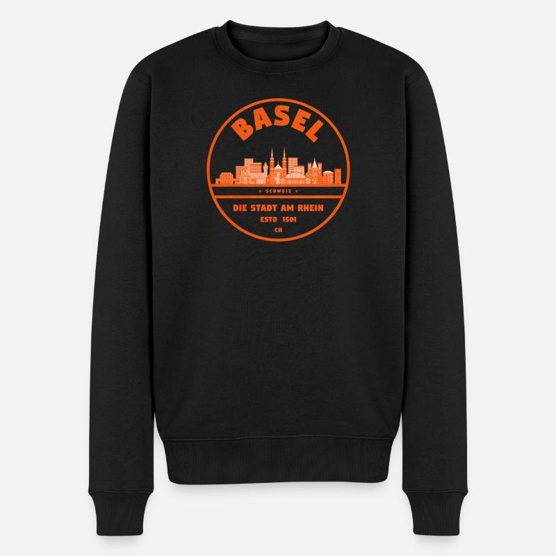 Basel Stadt Skyline Emblem - Männer Premium Bio Pullover - Schwarz