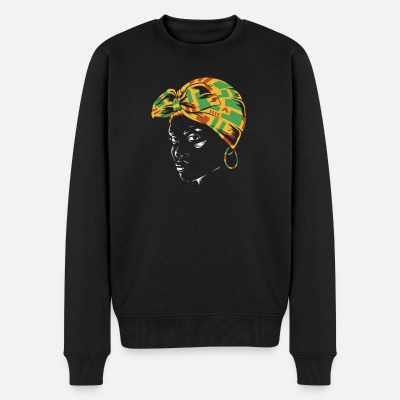 Kente Kopfwrap Portrait - Männer Premium Bio Pullover - Schwarz