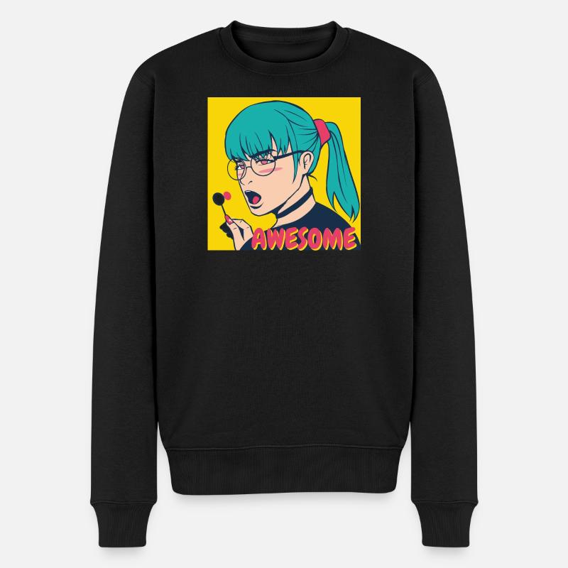 Teal Haar Pop-Art Heldin - Männer Premium Bio Pullover - Schwarz