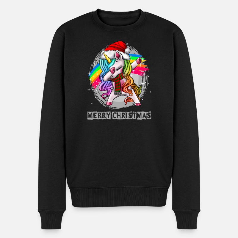 Dabbing Unicorn Weihnachten Spruch Einhorn - Männer Premium Bio Pullover - Schwarz
