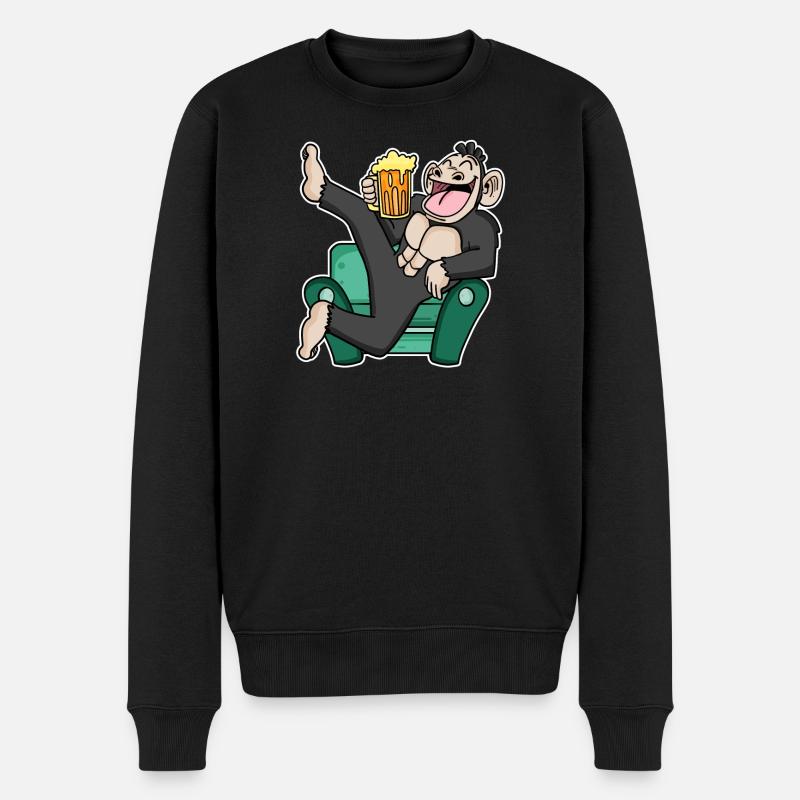 Funny monkey drinks beer - Men's Premium Organic Jumper - black