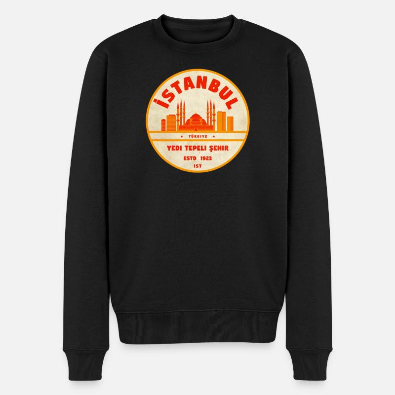 Emblème rétro Istanbul Skyline - Pull Premium bio Homme - noir