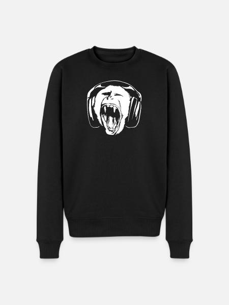 Affe hört Musik über Kopfhörer - Männer Premium Bio Pullover - Schwarz