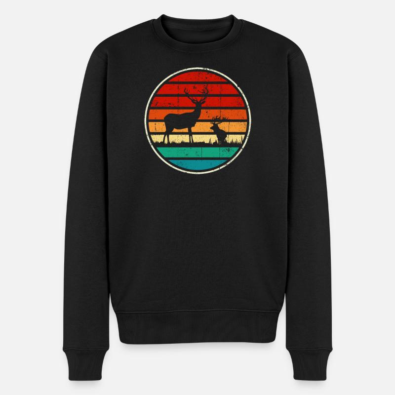 Retrowave-Sonnenuntergangs-Hirschkreis - Männer Premium Bio Pullover - Schwarz