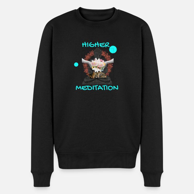Höheres Meditation-Buddha mit Blumen - Männer Premium Bio Pullover - Schwarz