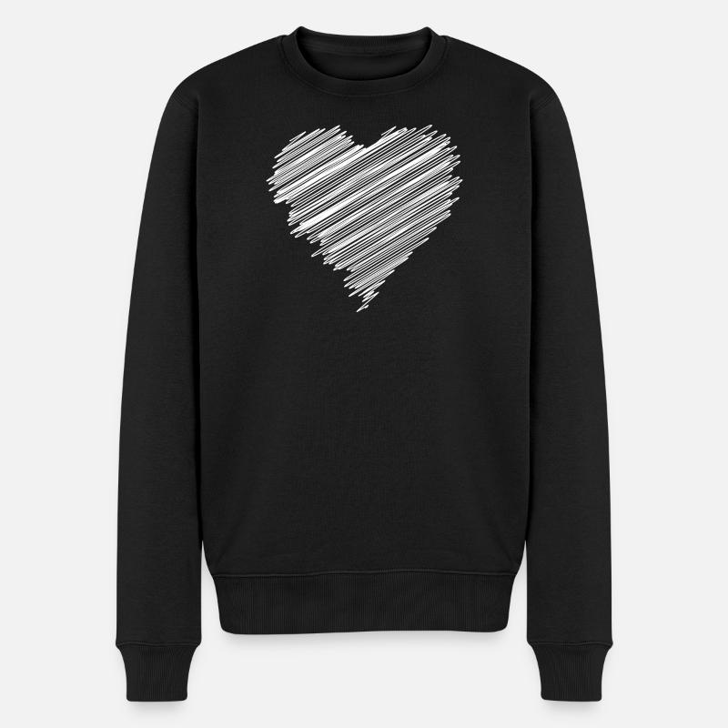 Weißes Kritzeln Liebesherz - Männer Premium Bio Pullover - Schwarz
