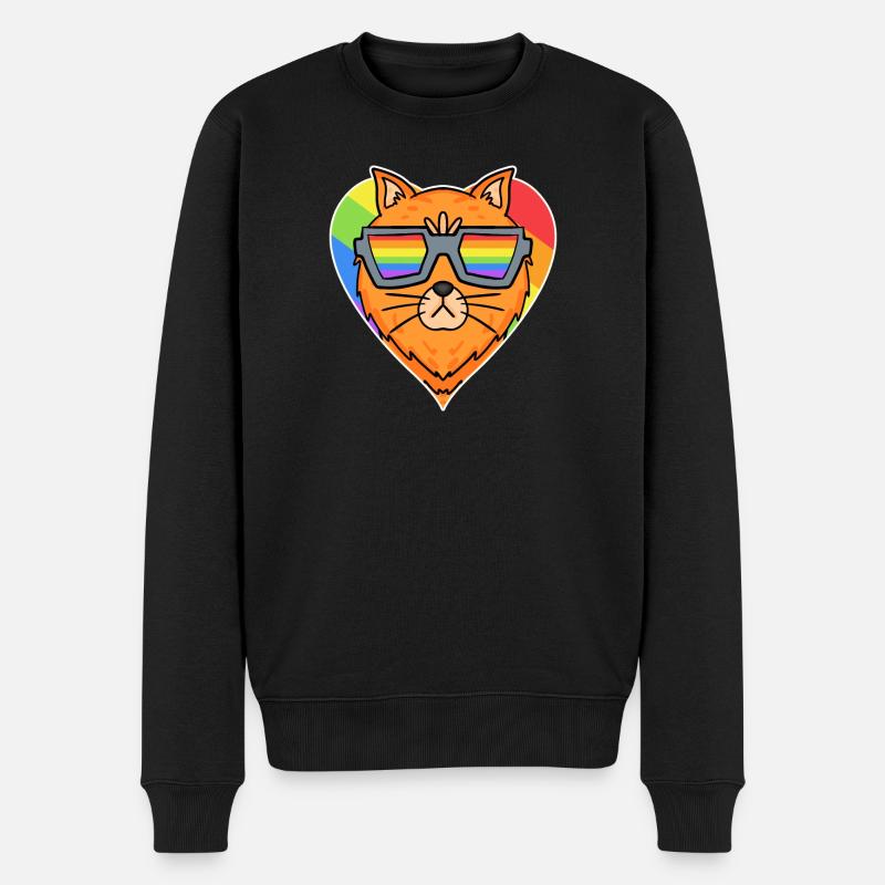 Regenbogen - Katze - Männer Premium Bio Pullover - Schwarz