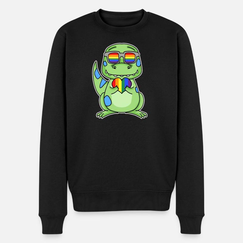 Gay Regenbogen Herz Dinosaurier - Männer Premium Bio Pullover - Schwarz