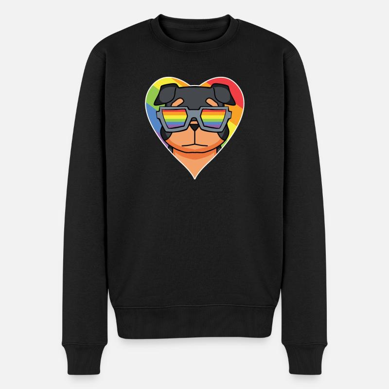 Regenbogen - Hund mit Brille - Rottweiler - Männer Premium Bio Pullover - Schwarz